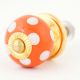 Orange White Polka Dotted Ceramic Knob