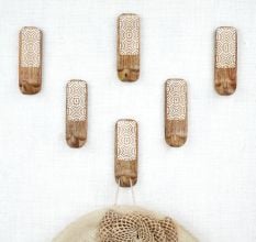 6 Pieces Handmade Wooden Decorative Adhesive Wall Hooks