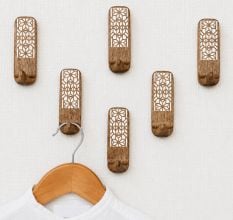 6 Pieces Wooden Handmade Brown And White Adhesive Wall Hooks