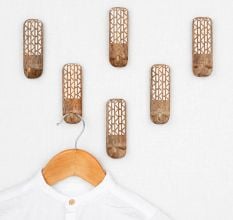 6 Pieces Handcrafted Wooden Adhesive Wall Hooks