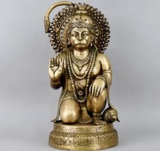 Brass Hanuman Ji Statue in Kneeling Blessing Pose