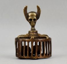 Vintage Brass Foot Scrubber with Skull Handle
