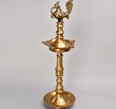 Handmade South Indian Peacock Brass Oil Lamp for Prayer Room