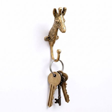 Solid Giraffe Animal Brass Hook