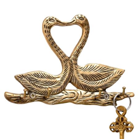 Two Golden  Brass Swan with 4 Hooks Crafted Key Holder