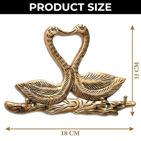 Two Golden  Brass Swan with 4 Hooks Crafted Key Holder