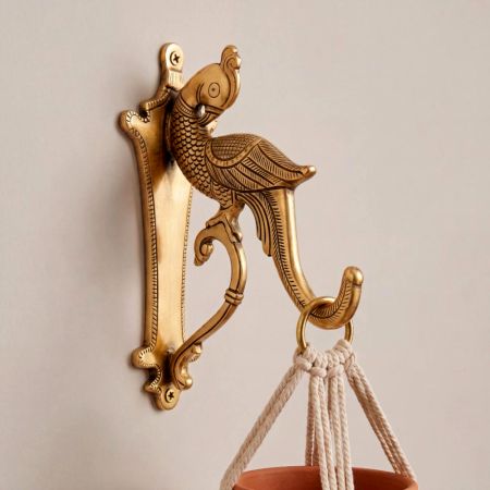 Brass Golden Peacock Design Wall Bracket