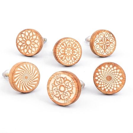 6 Pieces Floral Wooden Cabinet Knobs Drawer Pulls