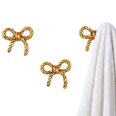 Decorative Gold Bow Metal Wall Hooks- Pack of 3 Pieces