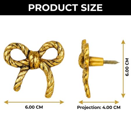 Decorative Gold Bow Metal Wall Hooks- Pack of 3 Pieces