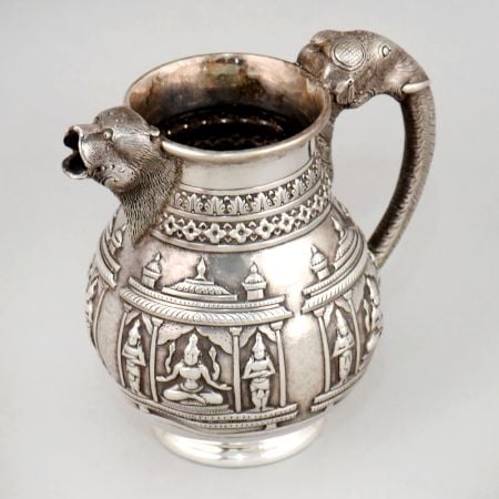 Vintage Silver Elephant Handle Religious Temple Water Pitcher