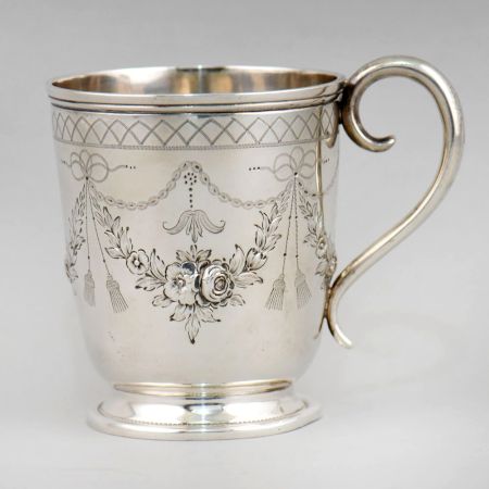 Vintage Hallmarked Sterling Silver Floral Engraved Mug Cup