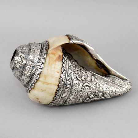 Vintage Silver Wrapped Conch Shell with Floral Engraving