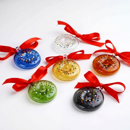 12 Pieces Handcrafted Multicolor Glass Donut Christmas Ornaments