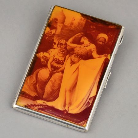 JF Birmingham Sterling Silver Oriental Enamel Cigarette Case