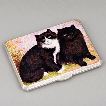 P&B Sterling Silver Cat Enamel Cigarette Case