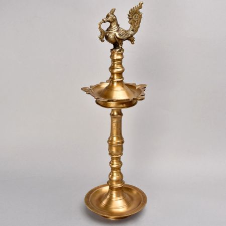 Handmade South Indian Peacock Brass Oil Lamp for Prayer Room