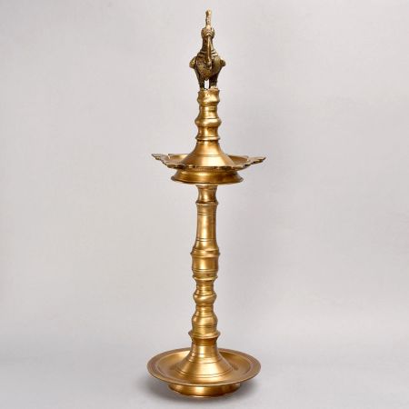 Handmade South Indian Peacock Brass Oil Lamp for Prayer Room