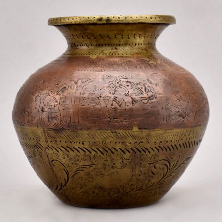 Handmade Himachali Art Brass and Copper Holy Water Pot