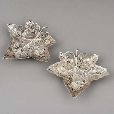 Handcrafted Silver Geranium Leaf Centerpiece Bowls