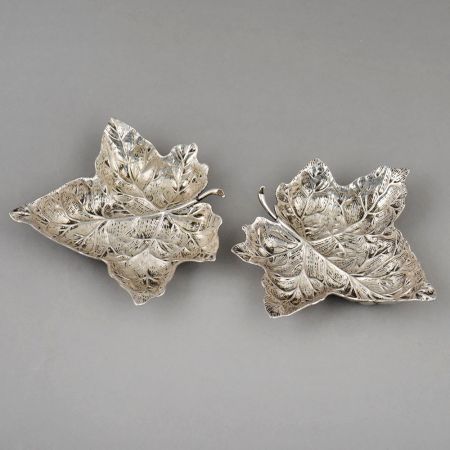 Handcrafted Silver Geranium Leaf Centerpiece Bowls