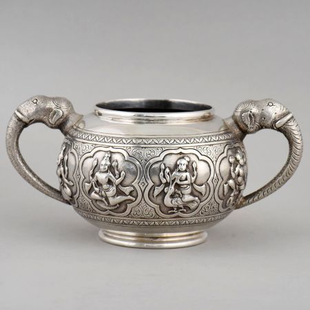 Handcrafted Silver Hindu Deity Elephant Handle Bowl