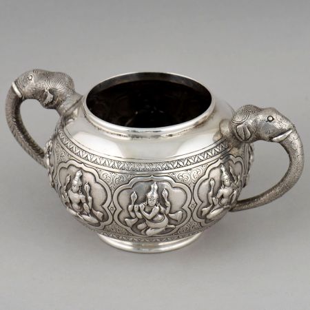 Handcrafted Silver Hindu Deity Elephant Handle Bowl
