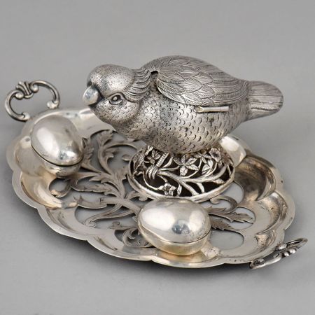 Handcrafted Silver Bird and Egg Table Service Set