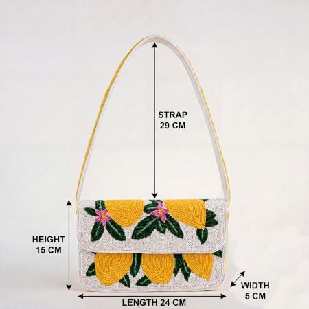 Handcrafted Lemon Beaded Floral Shoulder Bag