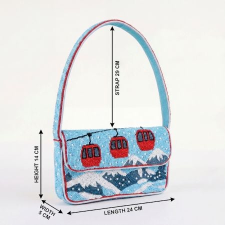 Handmade Ski Resort Beaded Shoulder Bag Mountain & Cable Car Design