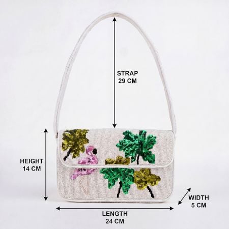 Handmade Flamingo & Palm Tree Beaded Shoulder Bag