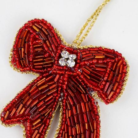Handmade Red Beaded Bow Bag Charm