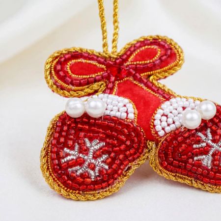 Handmade Beaded Christmas Mittens Bag Charm