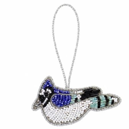Handmade Beaded Blue Jay Bird Bag Charm