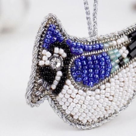 Handmade Beaded Blue Jay Bird Bag Charm