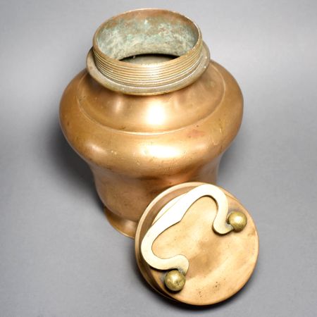 Vintage Handcrafted Brass Lidded Storage Vessel with Handle