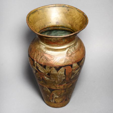Vintage Handcrafted Engraved Brass Floral Floor Vase