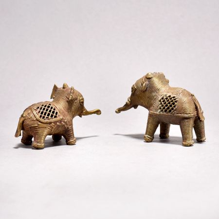Handmade Vintage Brass Tribal Elephant Statue in Pair