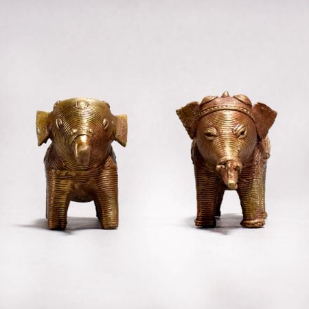 Hand Crafted Vintage Finish Elephant Brass Statue in Pair