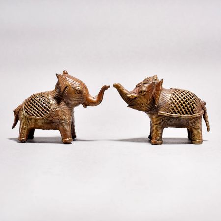 Tribal Art Brass Elephant Statue with Jali Work in Pair