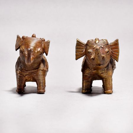 Tribal Art Brass Elephant Statue with Jali Work in Pair