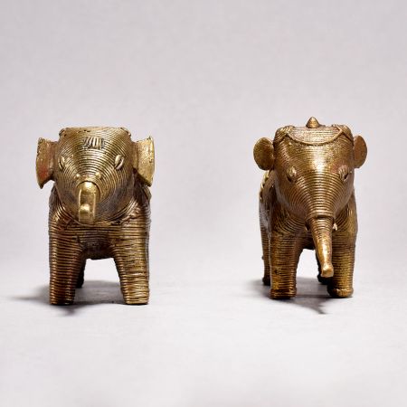 Vintage Finish Handmade Brass Tribal Art Elephant Statue in Pair