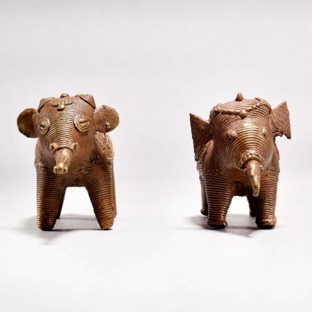 Vintage Finest Brass Tribal Elephant Statue for Decor in Pair