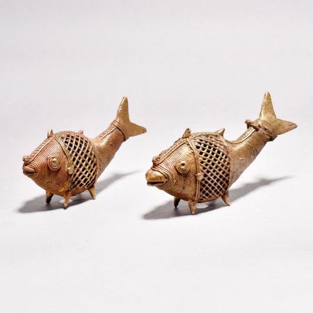 Decorative Brass Tribal Fish Statue for Home Decoration in Pair