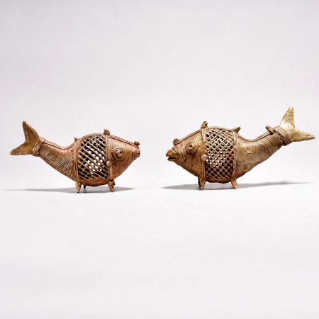 Decorative Brass Tribal Fish Statue for Home Decoration in Pair