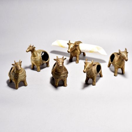 Handmade Vintage Brass Bull Napkin Holder in Set of 6