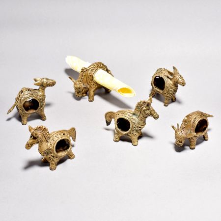 Vintage Finish Brown Brass Horse Napkin Holder in Set of 6