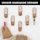 6 Pieces Brown And White Decorative Wooden Adhesive Wall Hooks