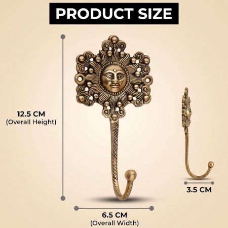 Handmade Yellow Brass Sun God Face Single Wall Hook