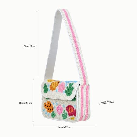 Handmade Beaded Shoulder Bag with Colorful Fish & Coral Reef Design